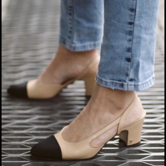 Sam Edleman Leah cap toe pumps black tan size 7.5 shoes sling backs - Picture 7 of 8